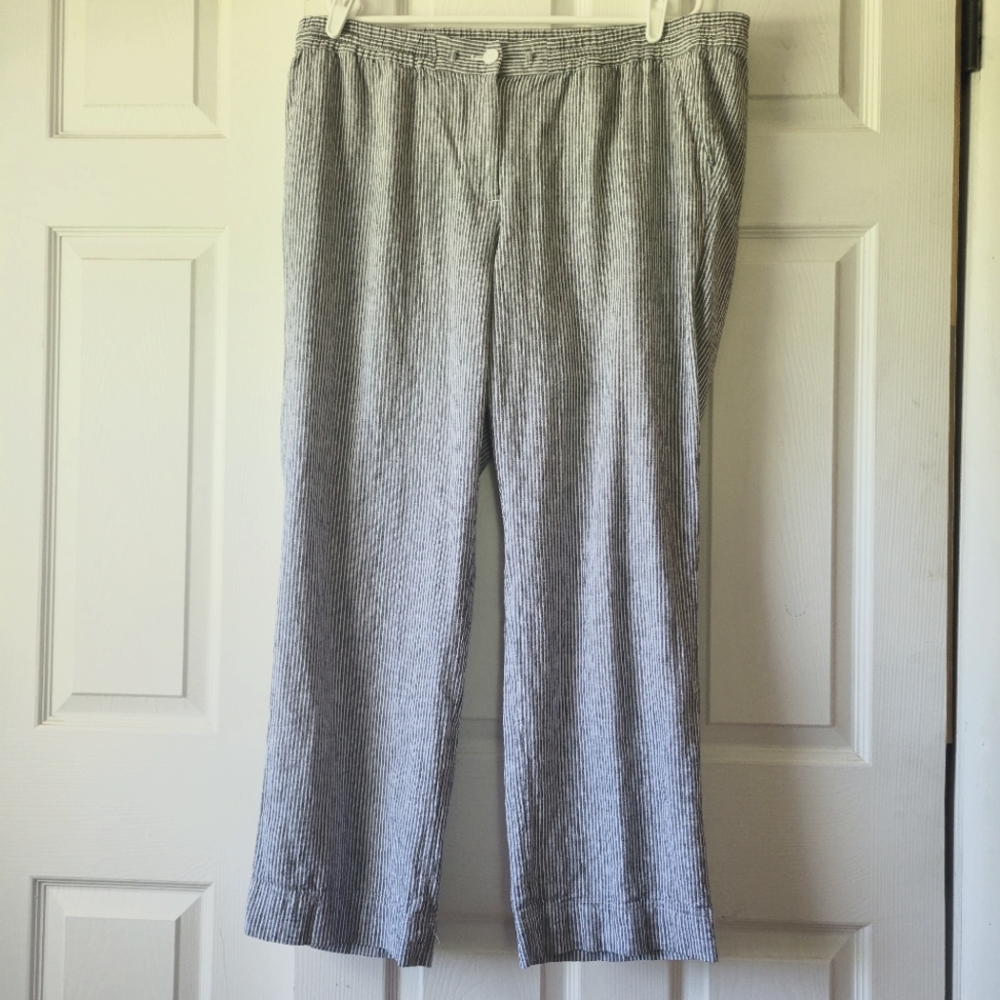 Talbots gray and white pin strip linen blend pants size 16W